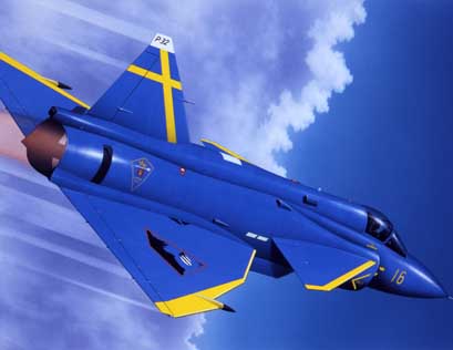 Depicted in the special colour scheme adopted to commemorate the disbanding of 2nd and 3rd Squadrons at Uppland Wing F16 in 2000.